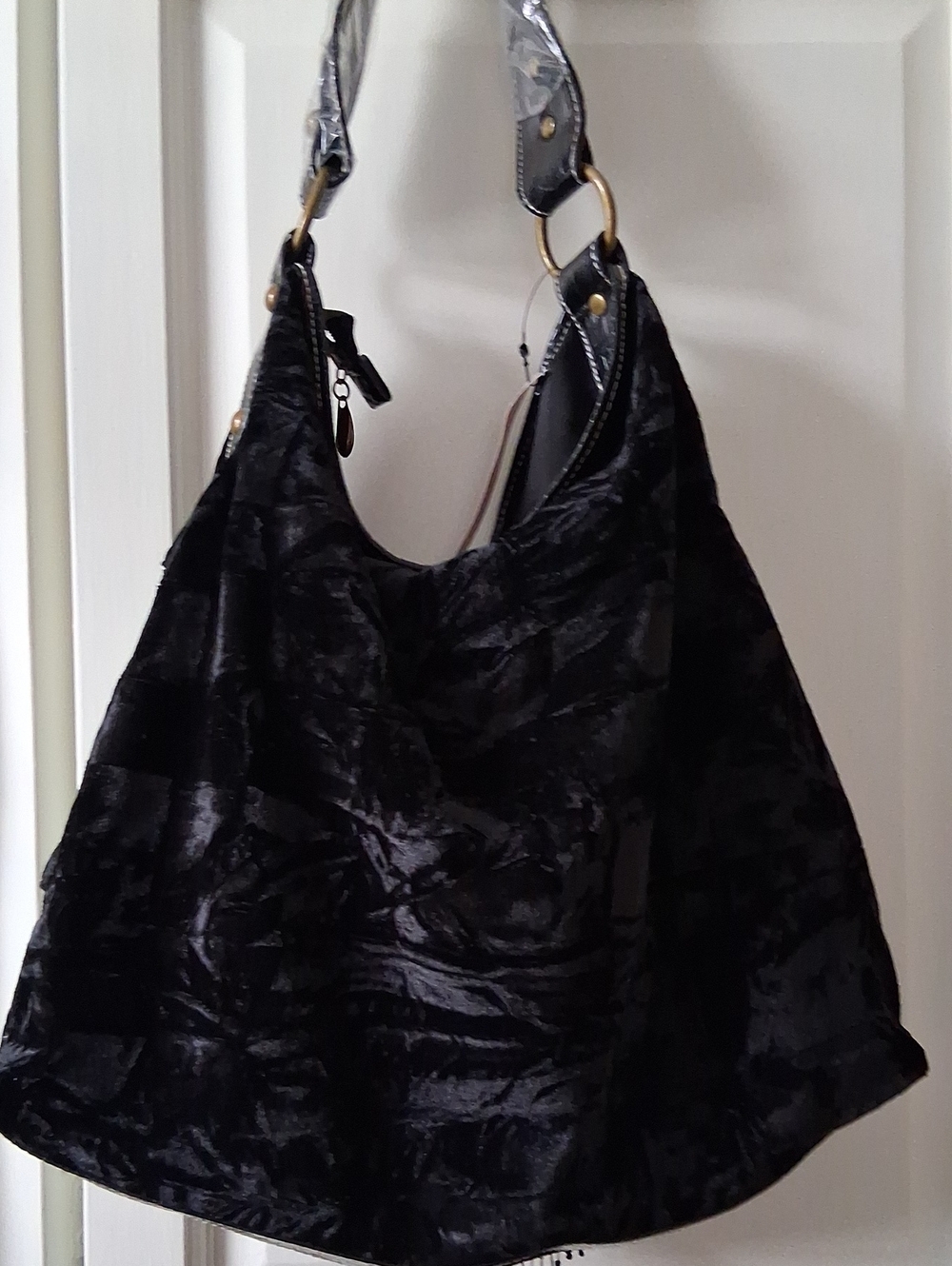 Black Beaded Fringe Hobo Purse Bag - Picture 8 of 9